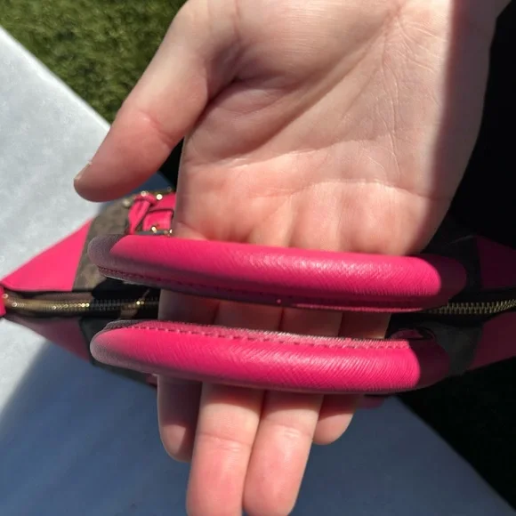 Michael Kors Ciara Large Satchel – Signature Logo Canvas & Hot Pink Leather - Picture 6 of 14